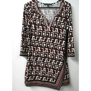 White House Black Market Red Tones Mini Moc Wrap Dress Sz Med Embroidered V Neck